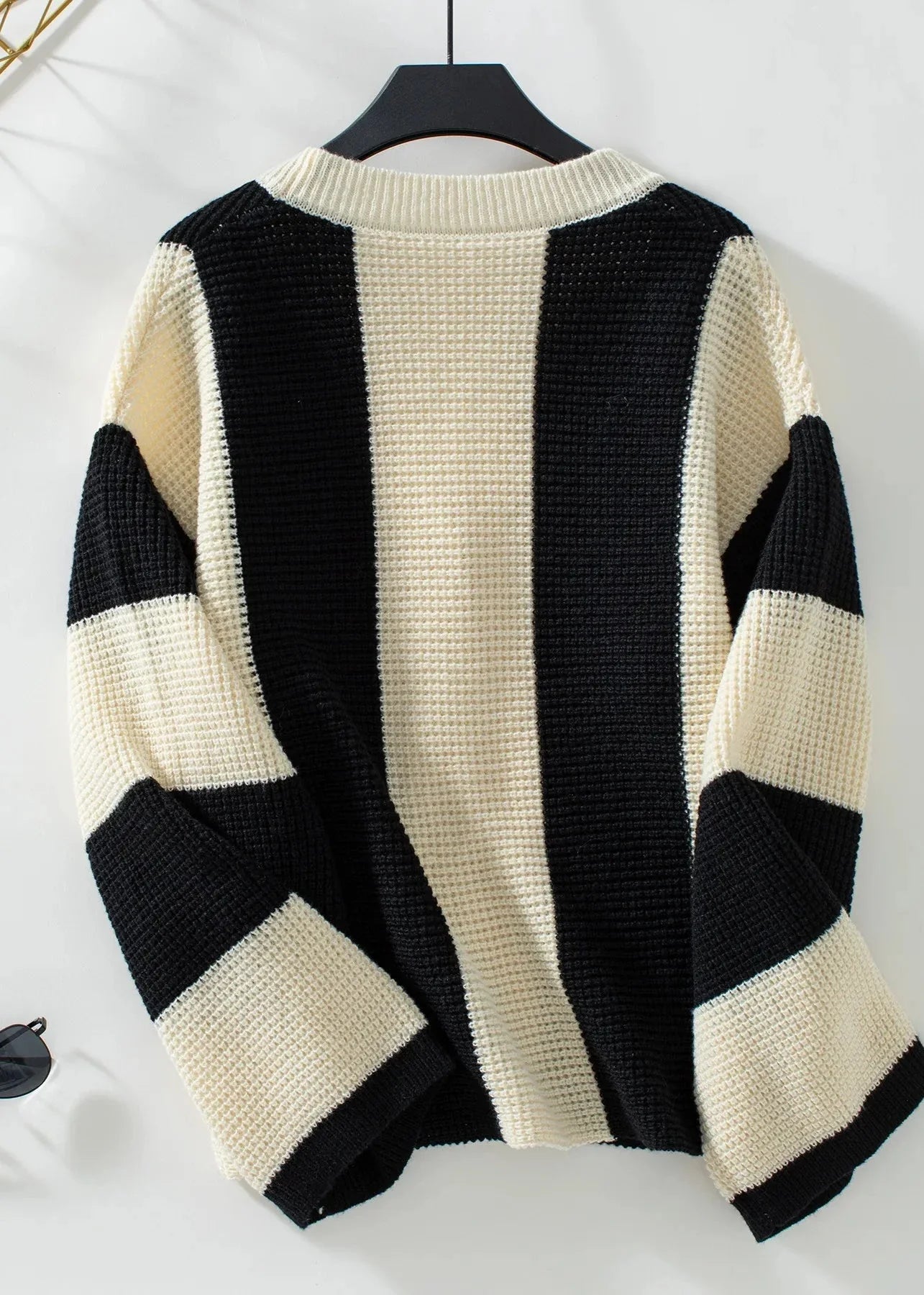 Striped Knitted Cardigan - Monochrome Chic