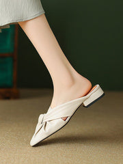 Hollow Pleated Round-Toe Split-Joint Slippers&Mules