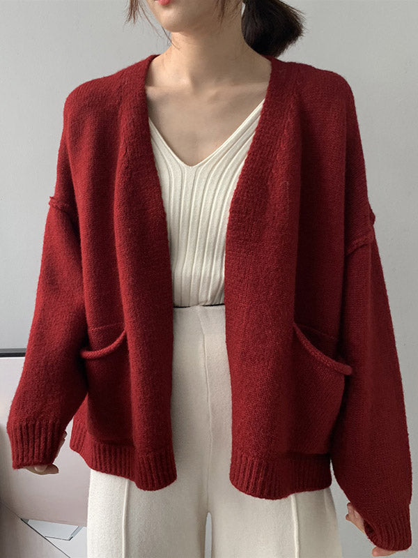 Urban Solid Color Long Sleeves Knitting Cardigans Outerwear