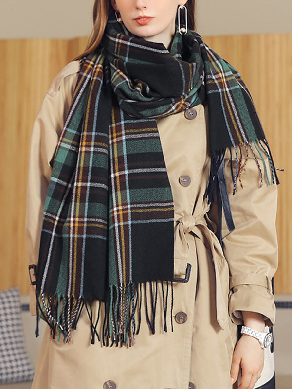 Plaid Tasseled Shawl&Scarf