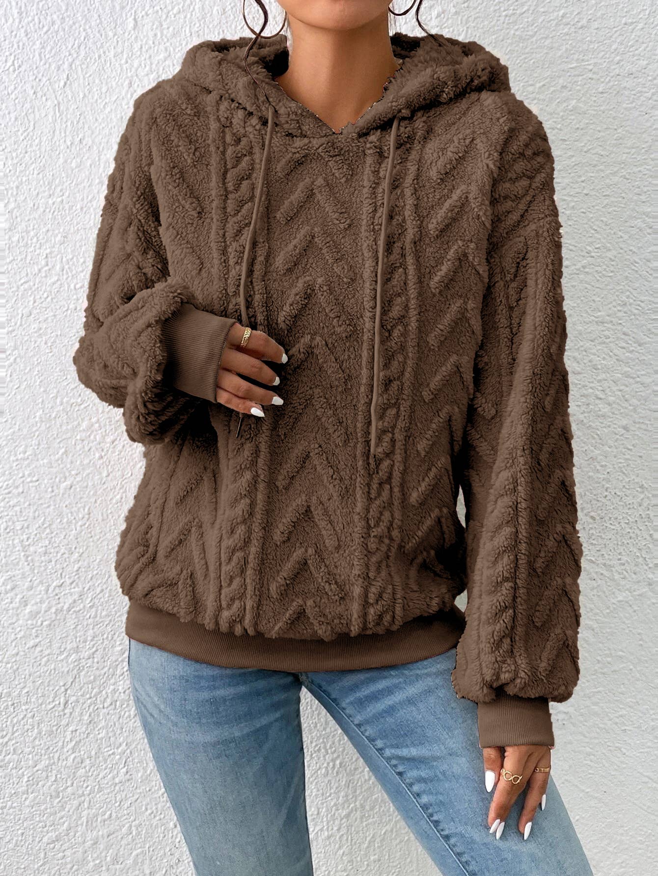 Women's Pullover Sweater Flannel Hooded Lloose Plush Jacket