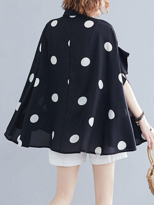 Batwing Sleeves Half Sleeves Buttoned Polka-Dot Lapel Blouses&Shirts Tops