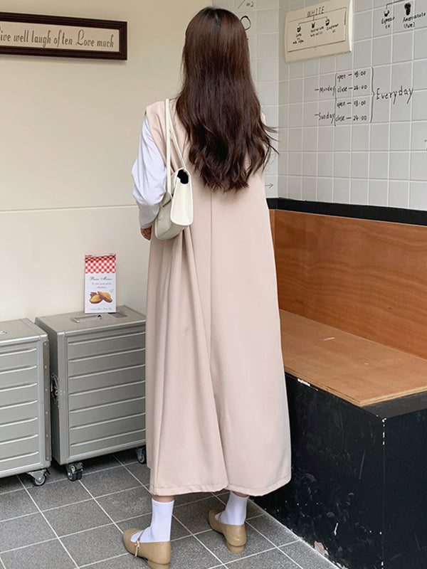 Casual Sleeveless Loose Solid Color V-Neck Midi Dresses