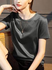 Simple Casual Modal Solid Color Round-Neck T-Shirt Top