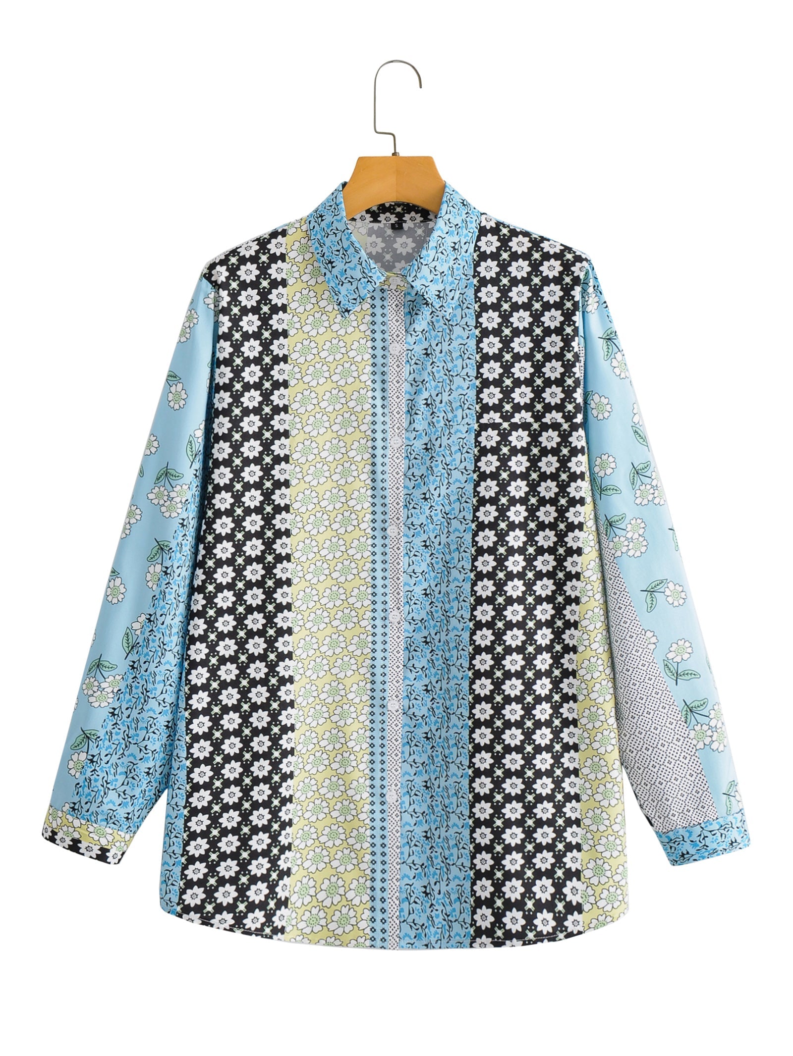 Spring Sunflower Print Long-Sleeve Shirt with Lapels – Floral Women’s Top