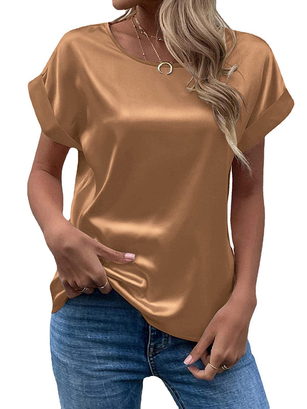 Loose Short Sleeves Solid Color Round-Neck T-Shirts Tops