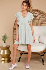 Spring Women New V-neck Ruffle Dress