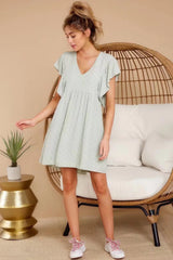 Spring Women New V-neck Ruffle Dress