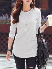 Long Sleeves Solid Color Round-Neck T-Shirts Tops