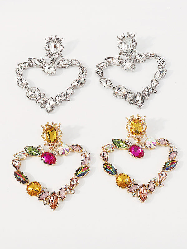 Heart Shape Rhine Stones Drop Earrings