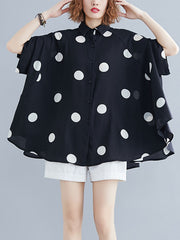 Batwing Sleeves Loose Polka-Dot Lapel Blouses&Shirts Tops