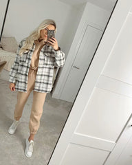 Blogger Street Coarse Woolen Loose Long Classic Retro Plaid Women’s Coat