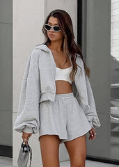 Cozy Cool - Cropped Hoodie and Shorts Set