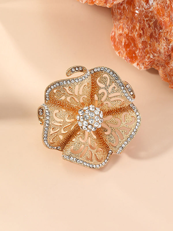 Adjustable Flower Shape Hollow Rhinestone Rings Accessories