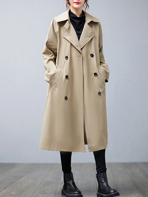 Loose Buttoned Notched Collar Trench Coat