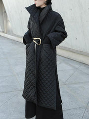 Black Rhombic Split-Side High Collar Long Coat