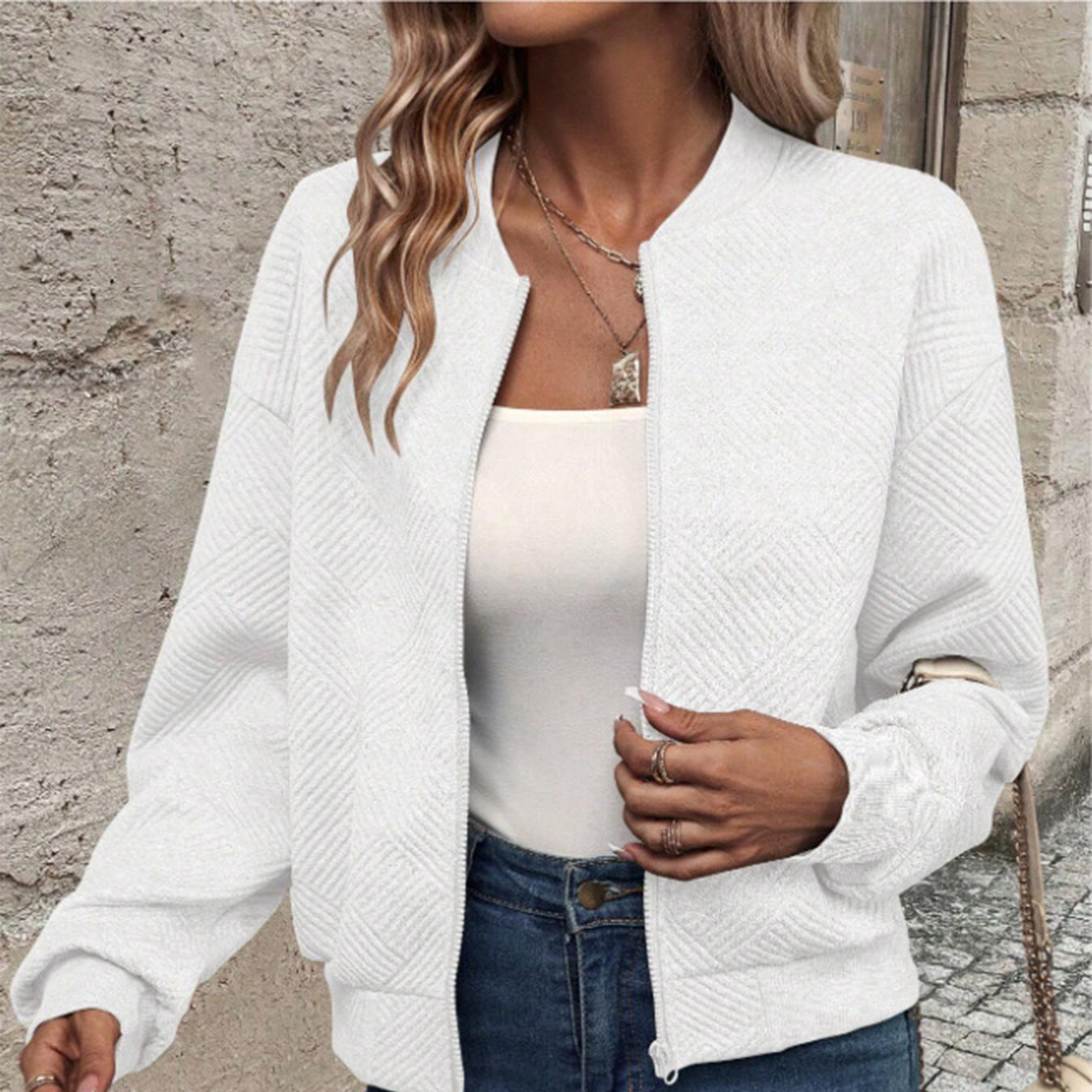 Quilted Long Sleeve Zip-Up Cardigan