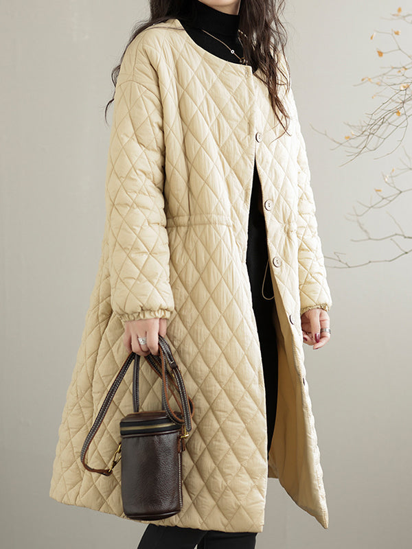 Long Sleeves Loose Buttoned Cotton-Padded Clothes Quilted Round-Neck Padded Coat Padded Coat/Down Coat