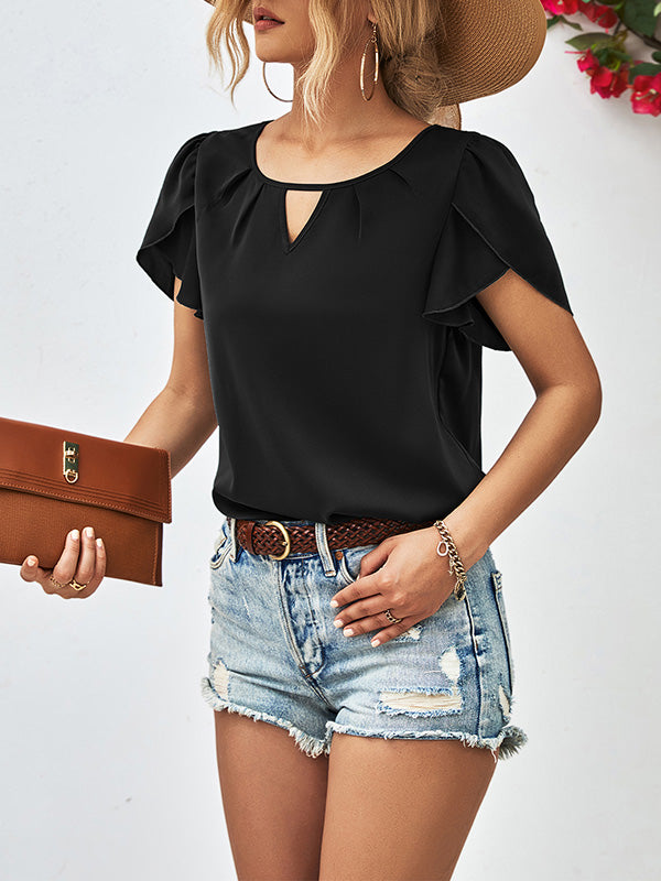 Loose Short Sleeves Hollow Solid Color Round-Neck T-Shirts Tops