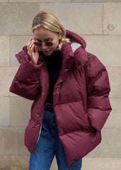 Oversized Puffer Jacket - Burgundy