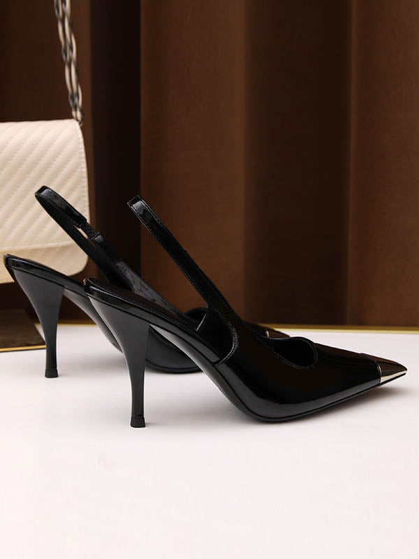 Contrast Color Split-Joint Square-Toe Pumps Sling Shoes