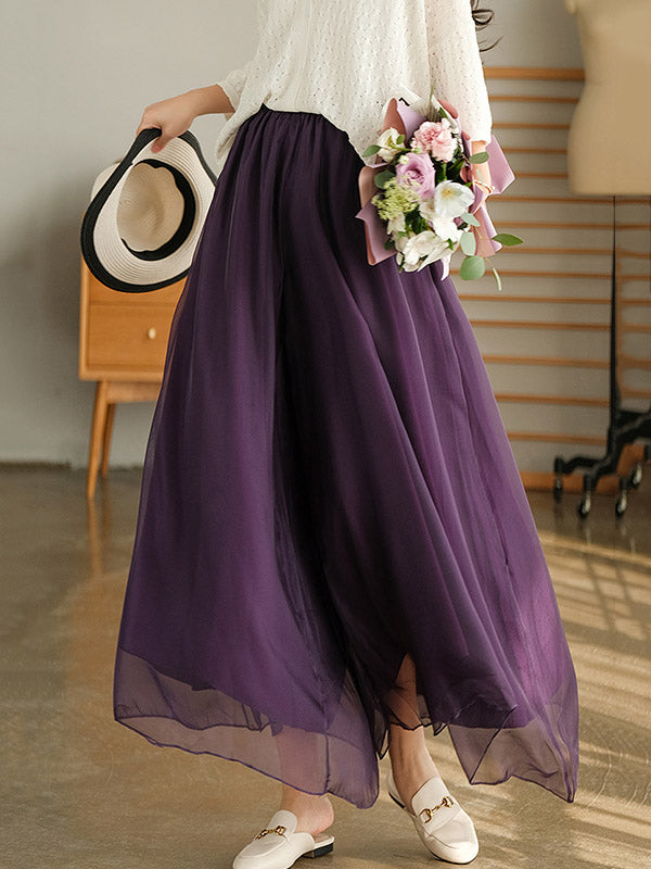 Casual Solid Color Chiffon Column Wide Leg Pants&Skirt