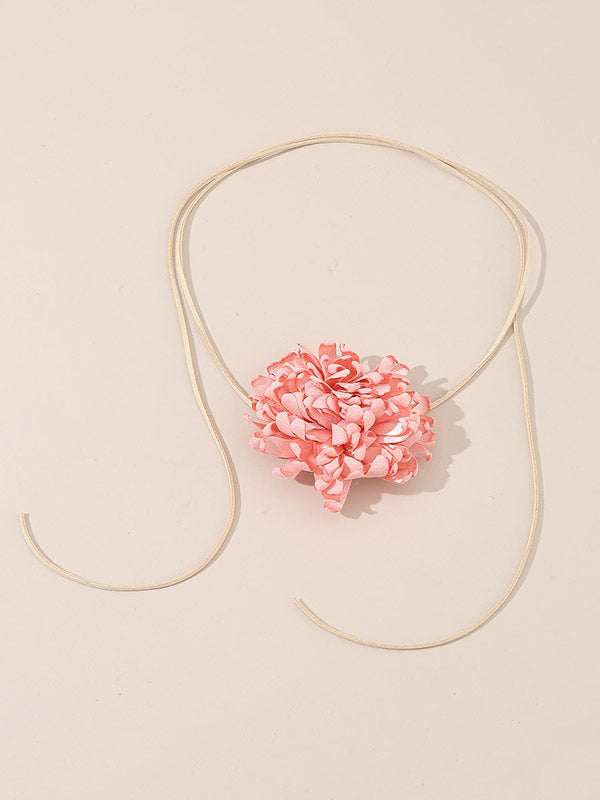 Solid Color Three-Dimensional Flower Tied Necklaces Accessories