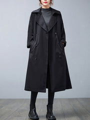 Loose Buttoned Notched Collar Trench Coat