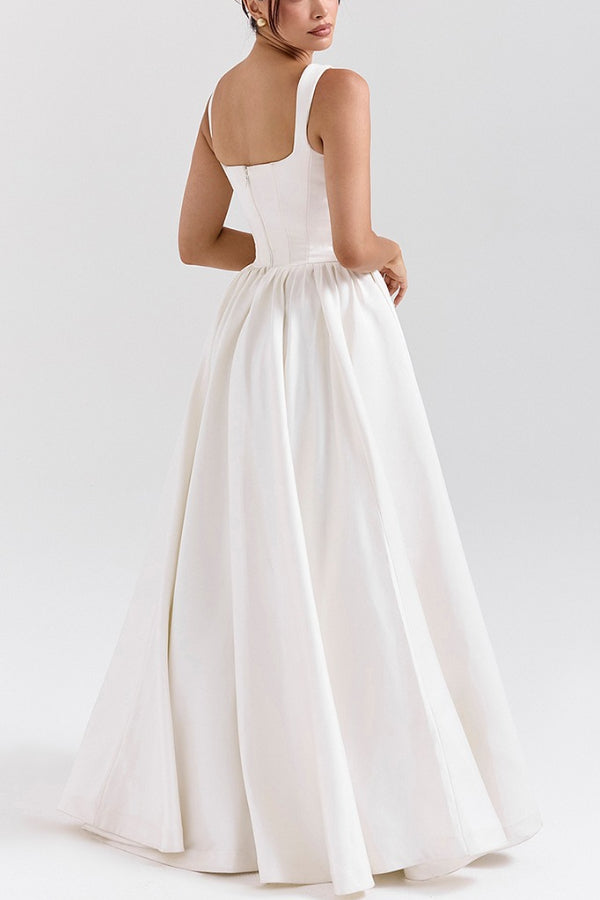 Wide Straps Corset Solid Color Gowns Maxi Dresses-White