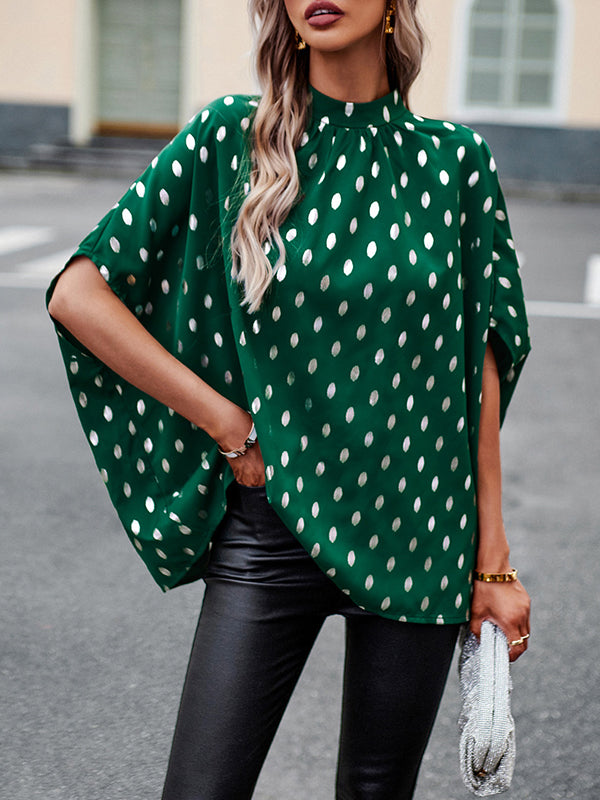 Loose Bandage Polka Dot Round-Neck Blouses&Shirts Tops