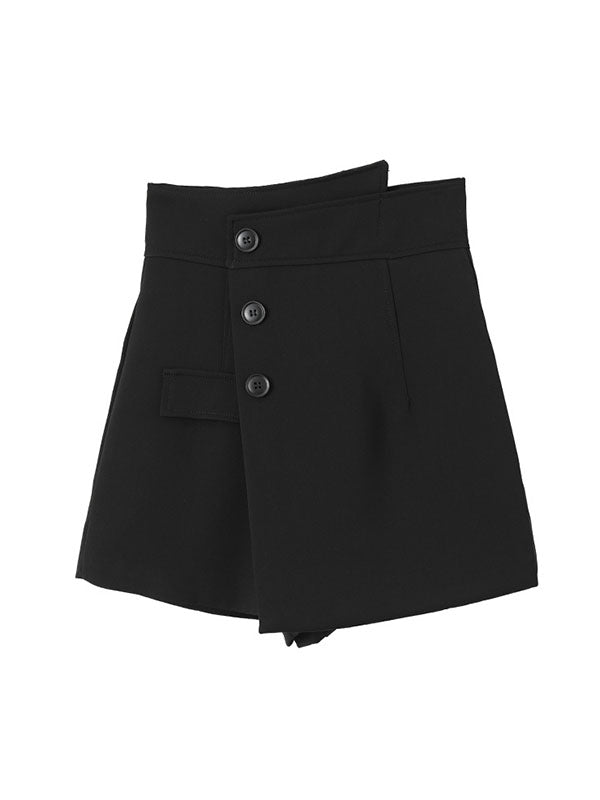 High Waisted Irregular Clipping Solid Color Culotte Shorts Bottoms