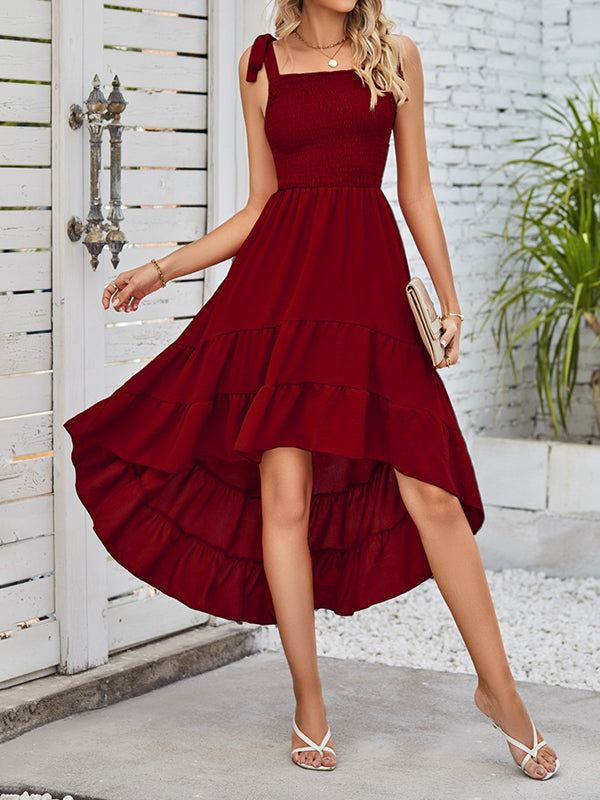 High-Low Loose Solid Color Sleeveless Midi Dresses