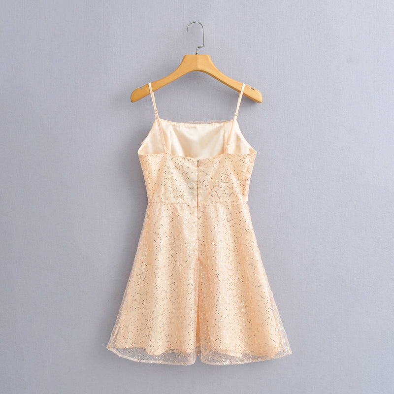 Early Spring New Women Clothing Strap Fashion All-Match Sequined Short Women Dress