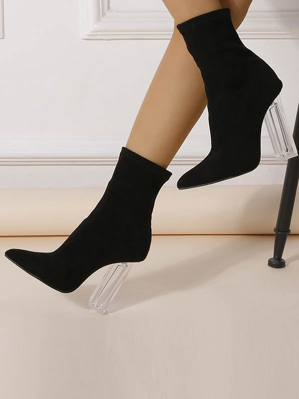 Pointed-Toe Split-Joint Boots Pumps