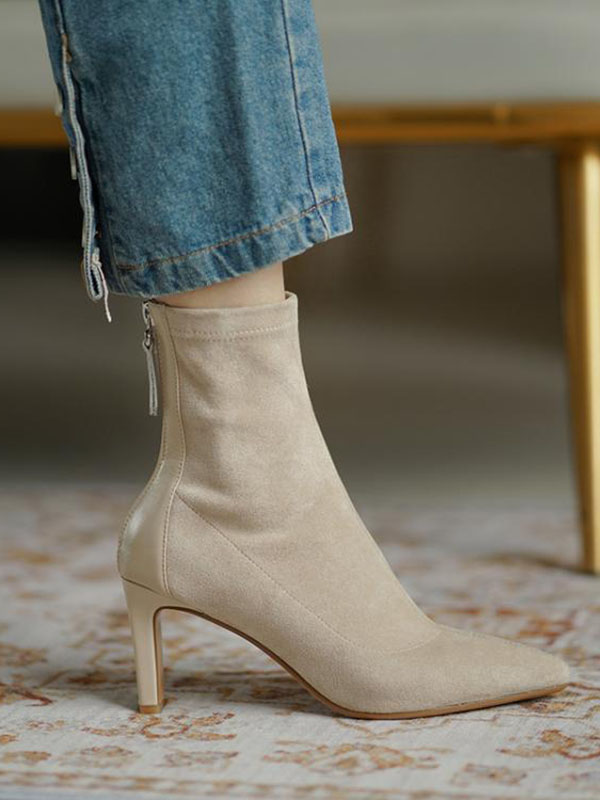 Pointed-Toe Split-Joint Zipper Boots Sock Boots