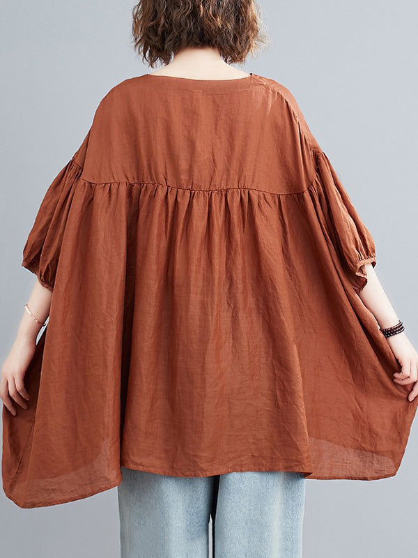 Casual Loose Split-Joint Batwing Sleeves V-Neck Shirts Top