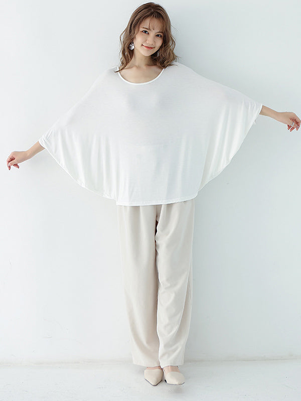 Vintage Loose Round-Neck Batwing Sleeves Shirts