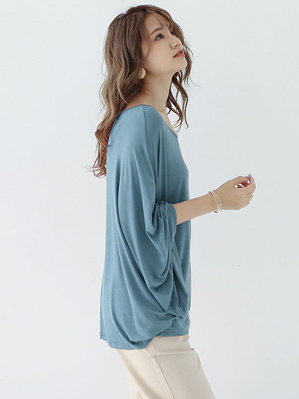 Vintage Loose Round-Neck Batwing Sleeves Shirts