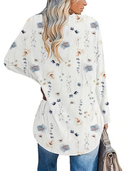 Long Sleeves Loose Flower Print Round-Neck T-Shirts Tops