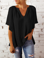 Simple Casual Solid Color Loose Pleated Half Sleeves T-Shirt Top