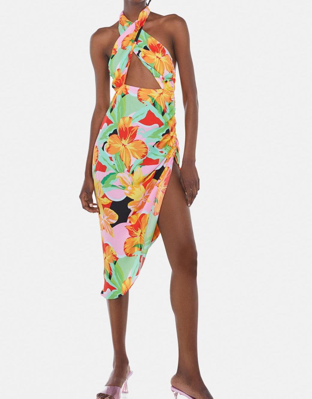 Hip Summer New Printed Irregular Asymmetric Halter Dress