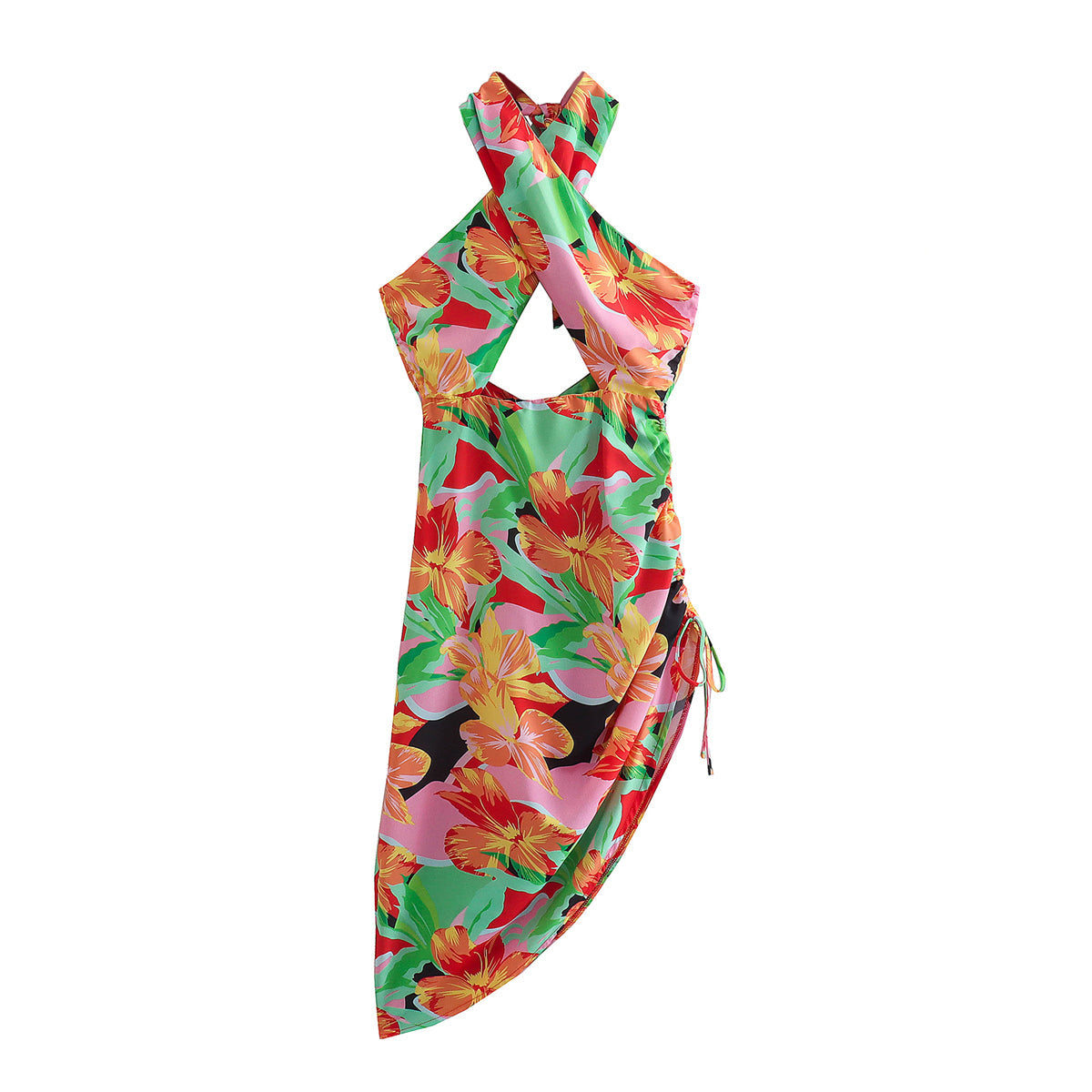 Hip Summer New Printed Irregular Asymmetric Halter Dress