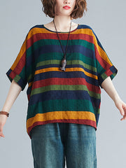 Rainbow Stripe Batwing Sleeves T-Shirts Tops