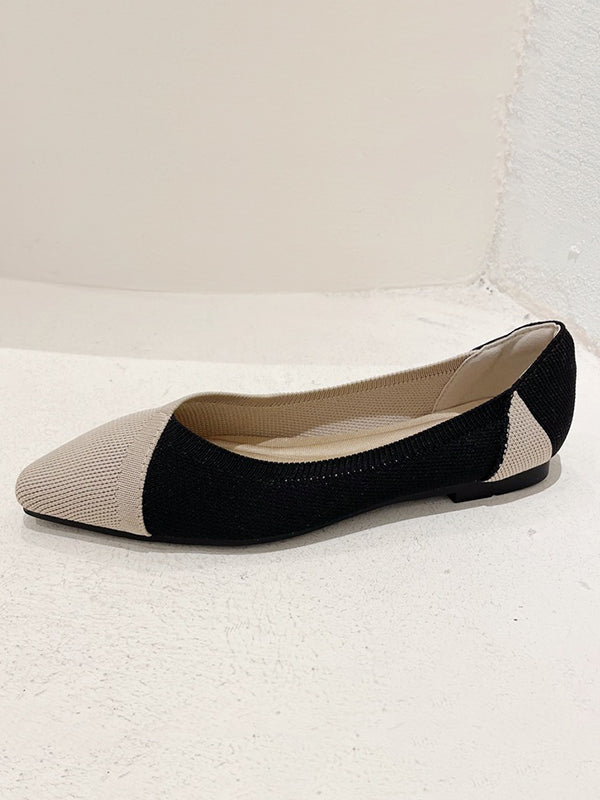 Contrast Color Pointed-Toe Split-Joint V-Cut Flat Shoes Flats