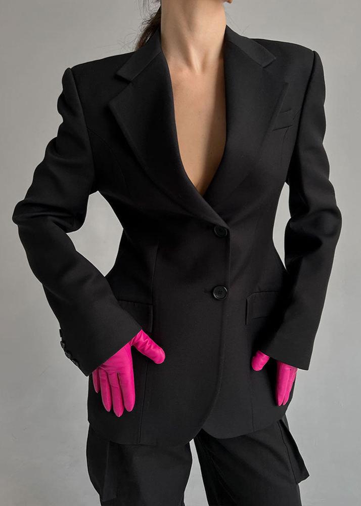 Tailored Black V-Neck Suit Jacket - Sleek Sophistication