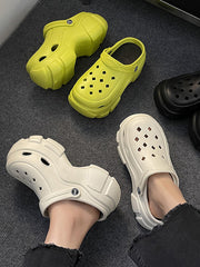 Hollow Round-Toe Crocs Platform Shoes Slider Sandals