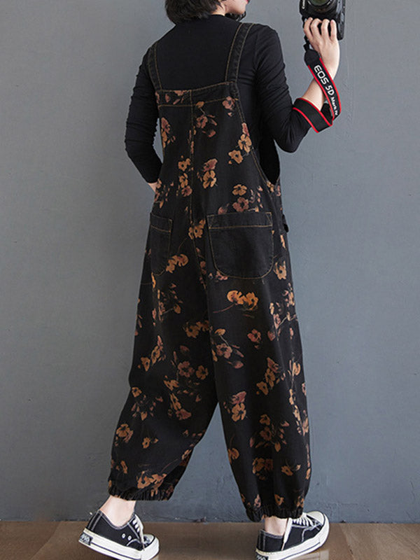 Original Floral With Pocket Harem Denim Overalls