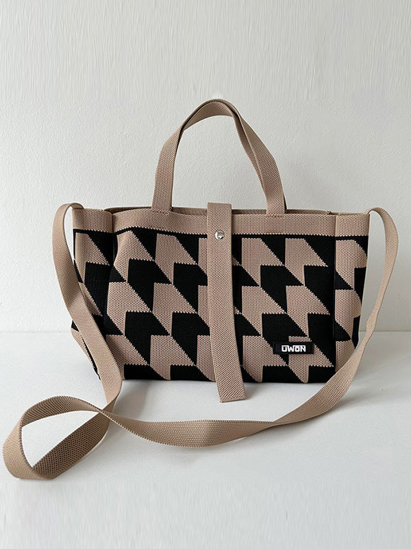 Contrast Color Split-Joint Woven Bags Handbags