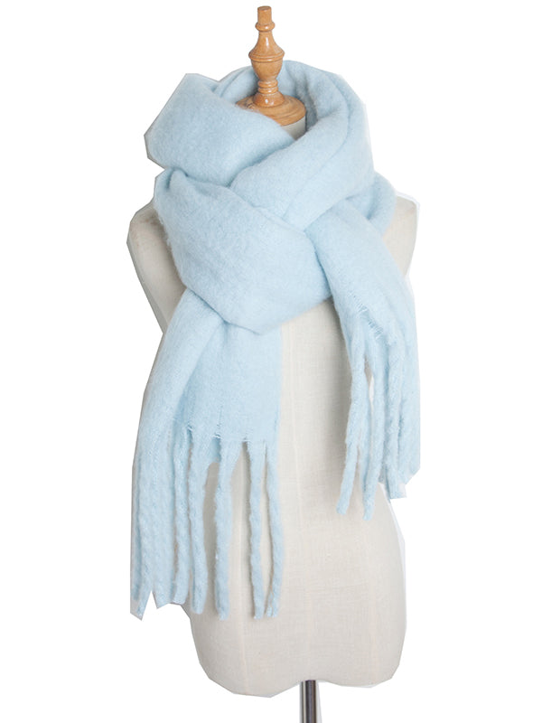 Keep Warm Solid Color Tasseled Velvet Shawl&Scarf