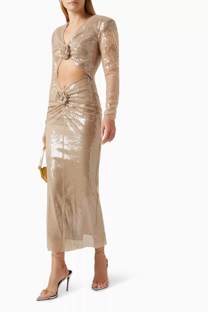 Cathy Flower Sequins Midi Dress